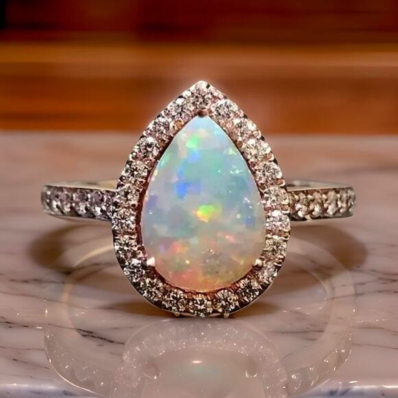 Size 7 14K Rose Gold Plated Opal Pear Shaped Promise‎ Ring - Picture 1 of 3